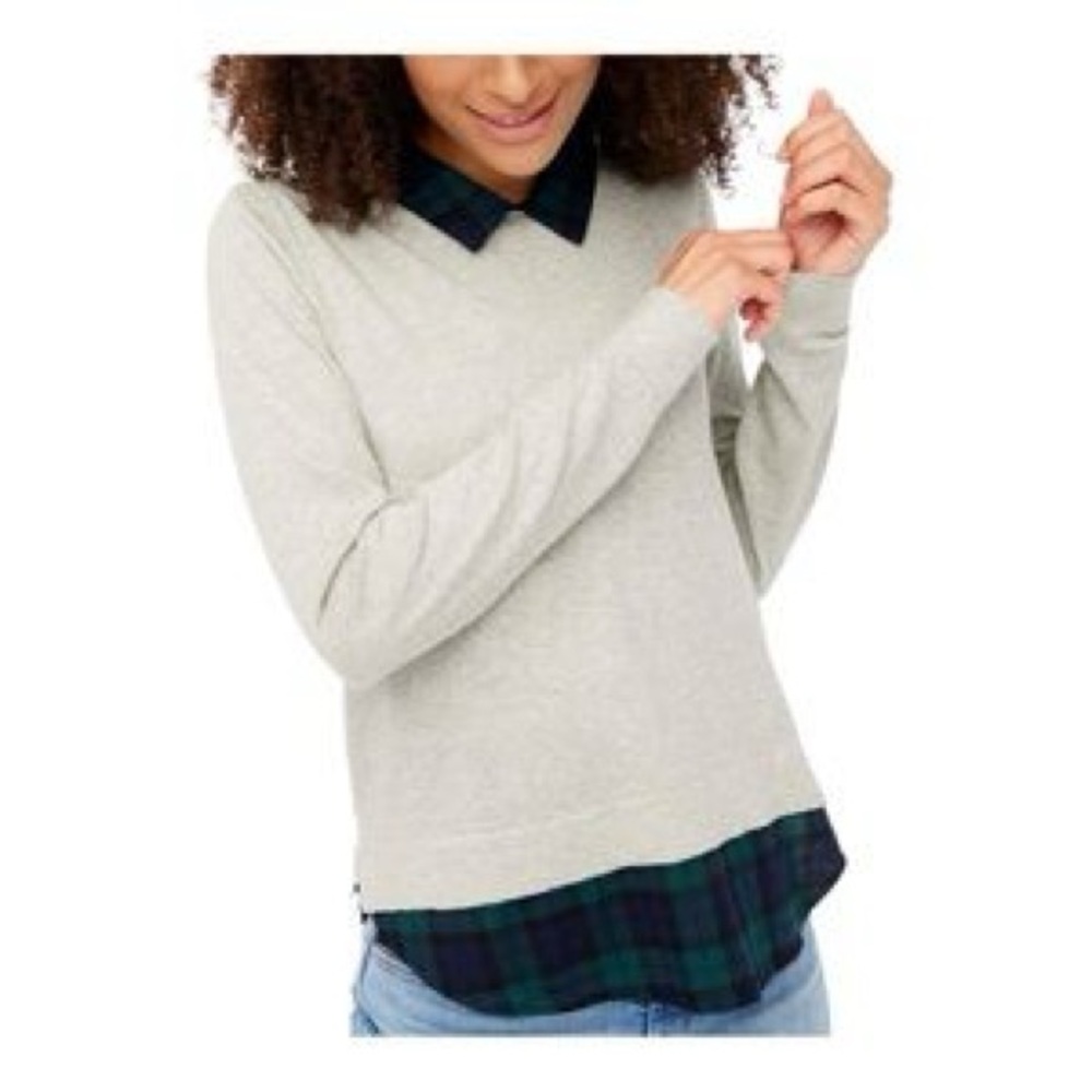 J Crew NWT tartan plaid/light gray combo top sz XS